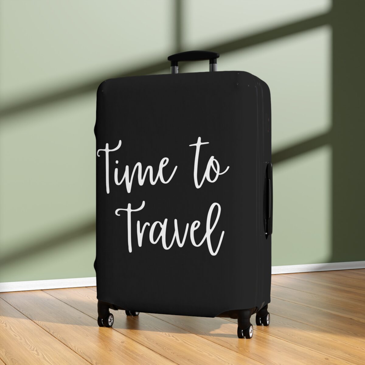 "Time To Travel" Statement Luggage Cover - Black - Image 12