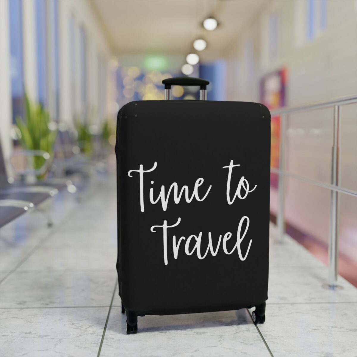 "Time To Travel" Statement Luggage Cover - Black - Image 11