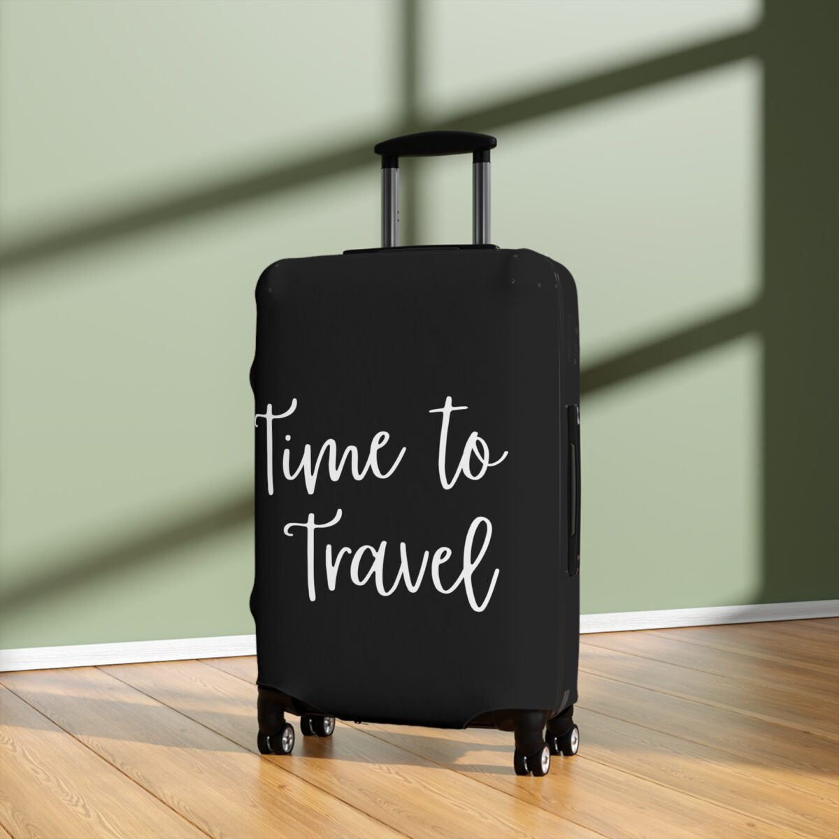 "Time To Travel" Statement Luggage Cover - Black - Image 8
